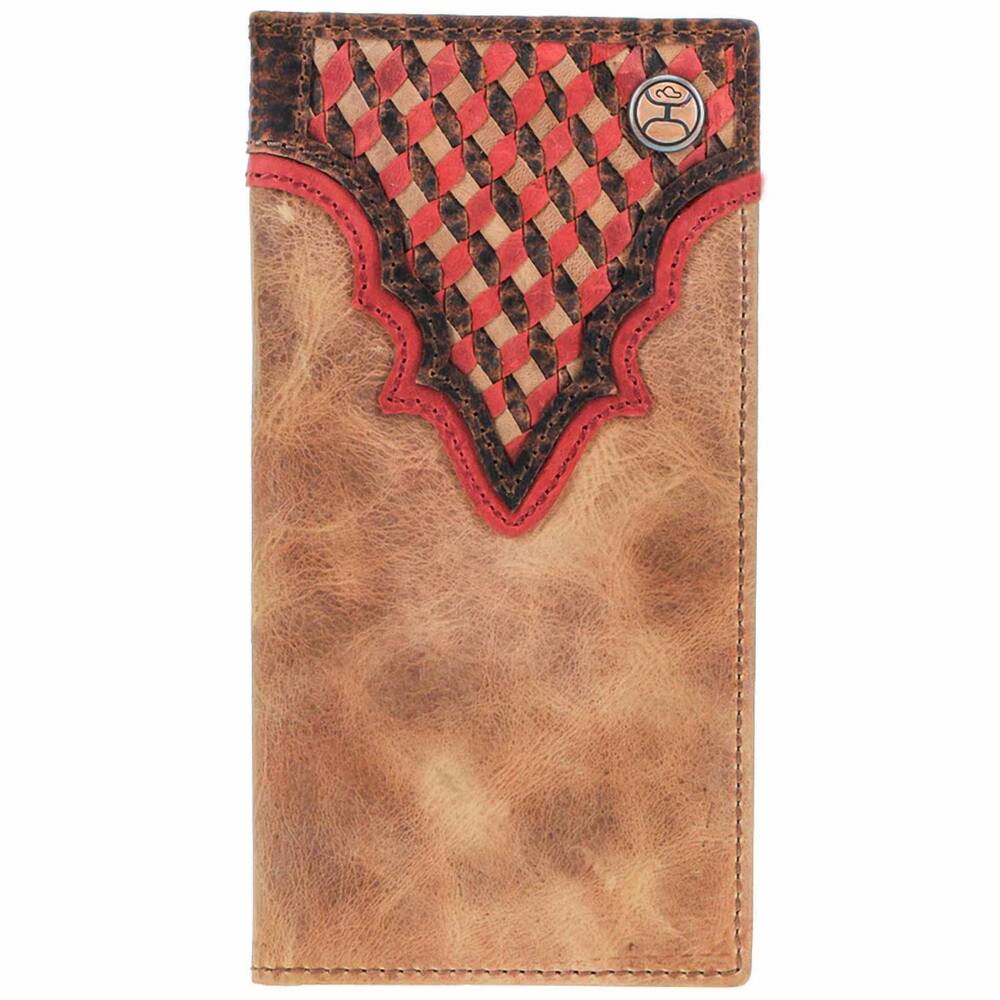 NEW HOOEY men's whip smooth rodeo wallet with aztec print and logo rivet in brow